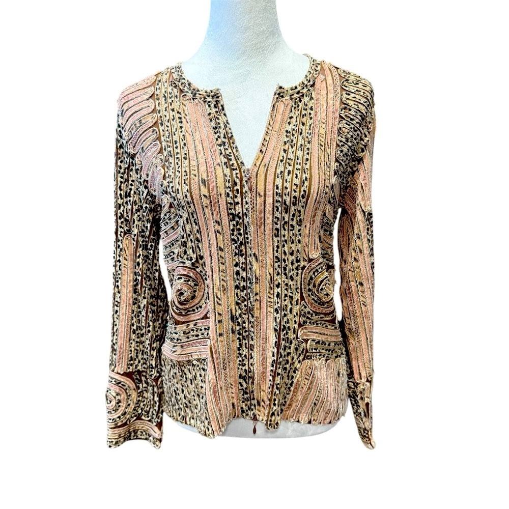 Alexandra Rosati 3D Animal Print Fabric Striped  Graphic Zip Up Jacket (10) EUC